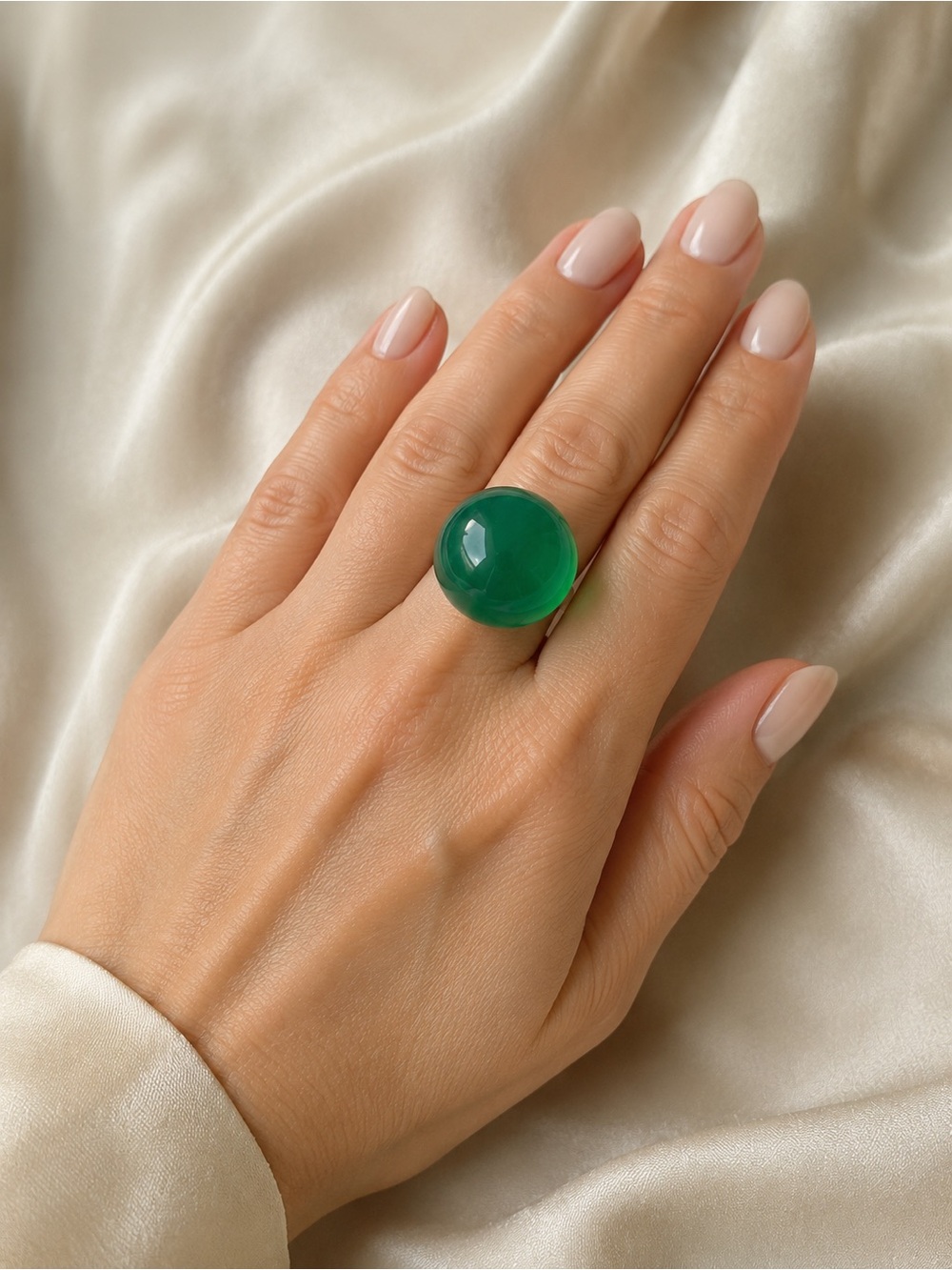 Anthropologie Green Cabochon Statement Ring Bold Oversized Dome Cocktail